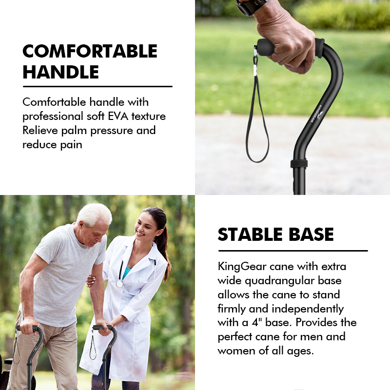 Kinggear Single Bigger Base Folding Adjustable Aluminum Alloy Walking Cane
