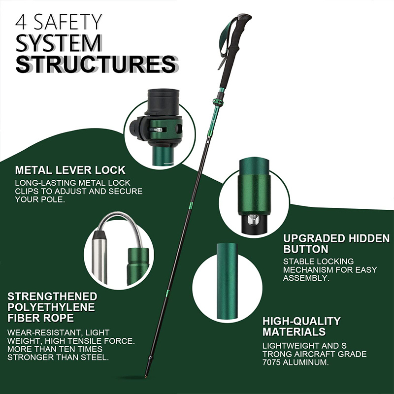 Outdoor Ultralight Mountain Telescopic Walking Sticks Ultralightr Folding 7075t6 Aluminium Nordic Hiking Trekking Pole