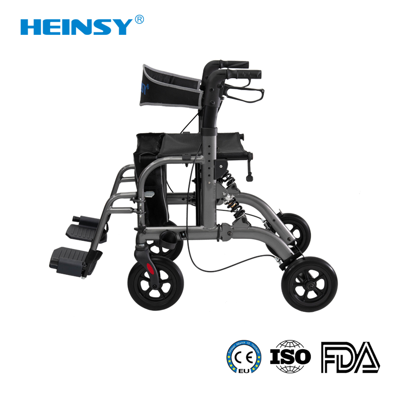 Hes-910s Aluminum Alloy Promotion Rollator Walker with Seat, Comfortable Handles and Thick Backrest, Folding Walker for Seniors