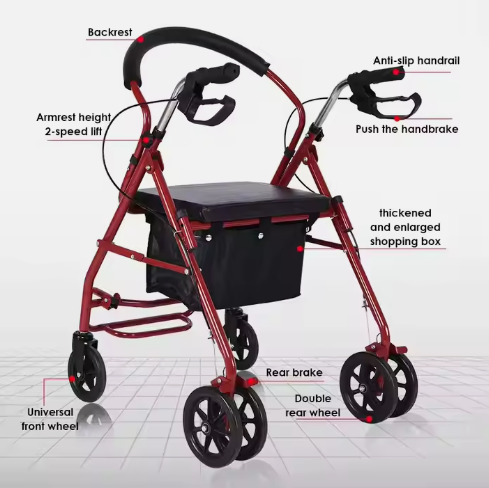 Premium 4-Wheel Foldable Aluminum Rollator Walker for Mobility
