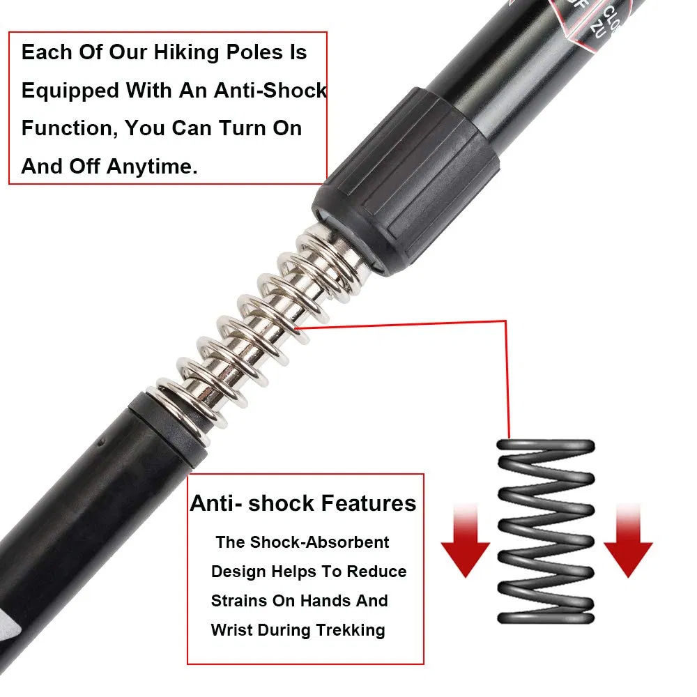 Aluminum Adjustable Walking Sticks Anti Shock Lightweight Hiking Trekking Poles