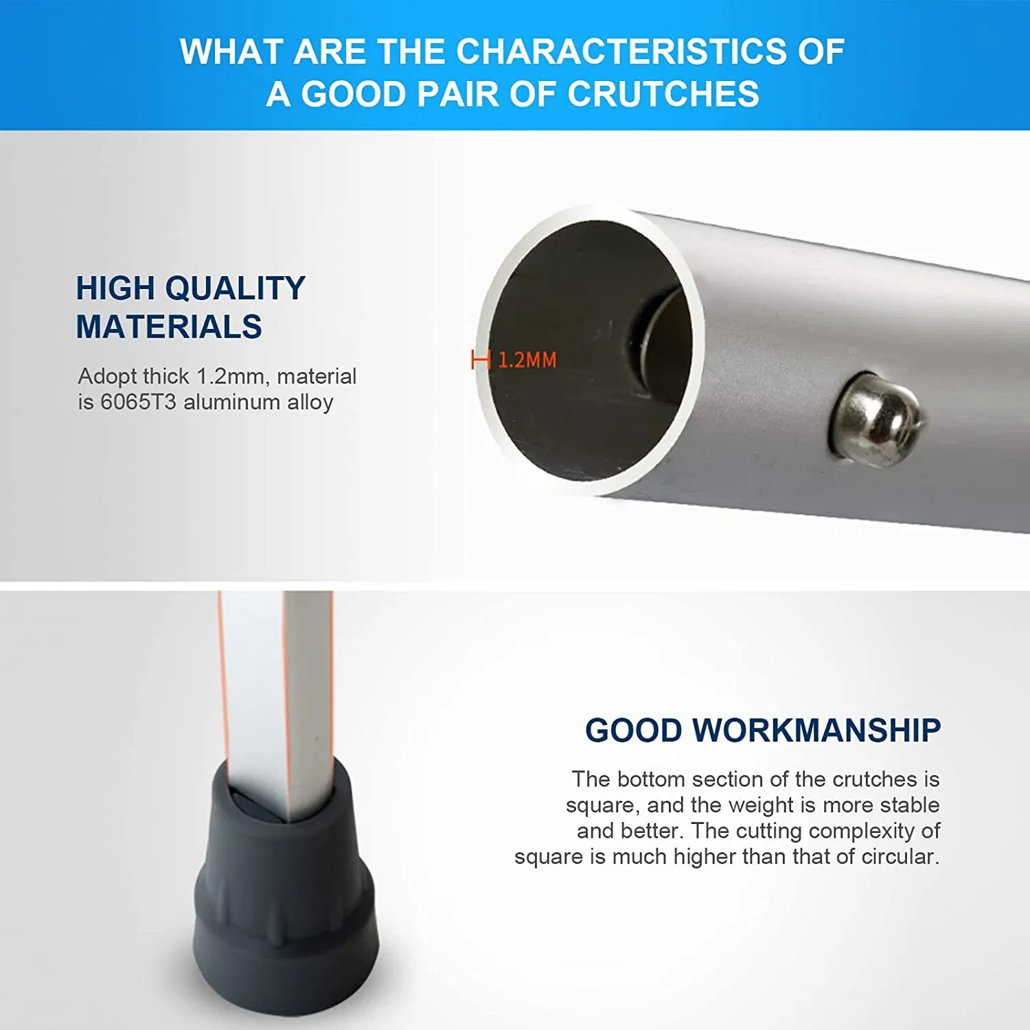 Foldable &amp; Height Adjustable Aluminum Underarm Crutch