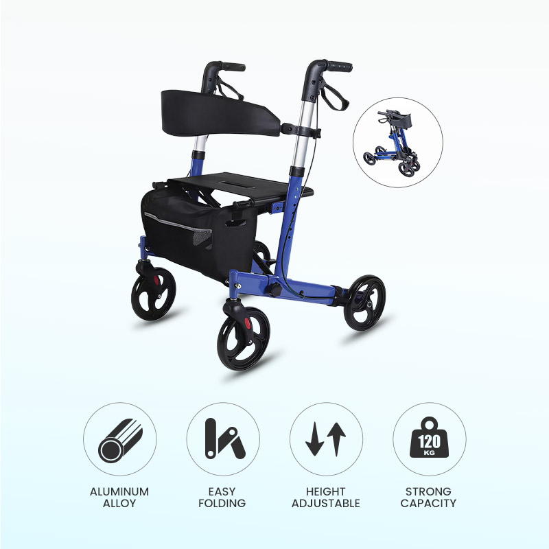 Smart Sensor Model 4 Wheels Mobility Aid Electric Rollator Walker for Elderly with Large Padded Seat