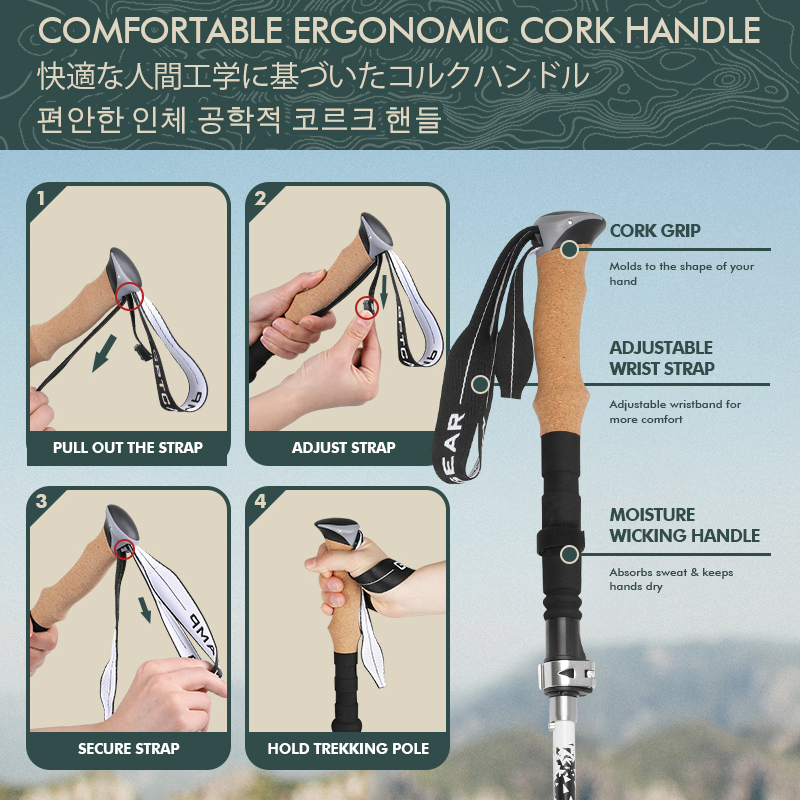 Kinggear Collapsible Nordic Hiking Poles 2PC Ultralight Folding Walking Sticks Aluminum Foldable Trekking Poles for Women Men