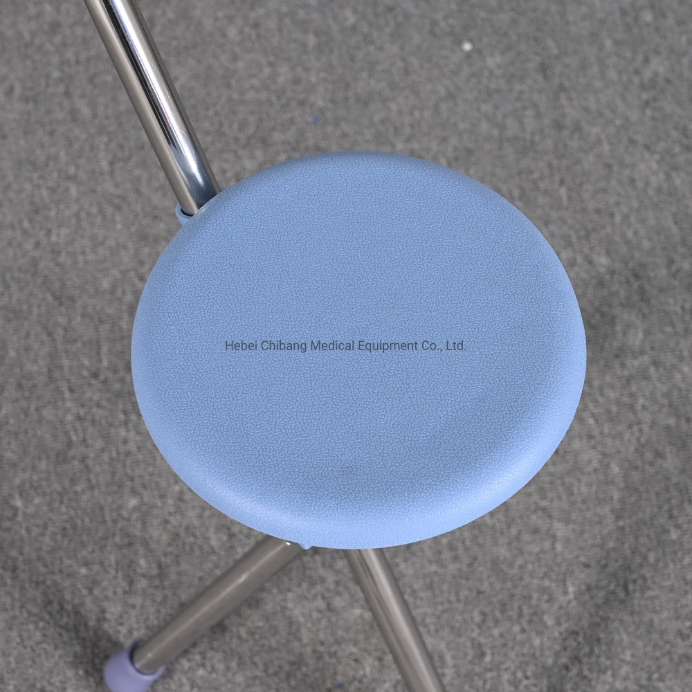 Foldable Stainless Steel Walking Stick Cane Seat Four Legs Cane with Chair Folding Crutch