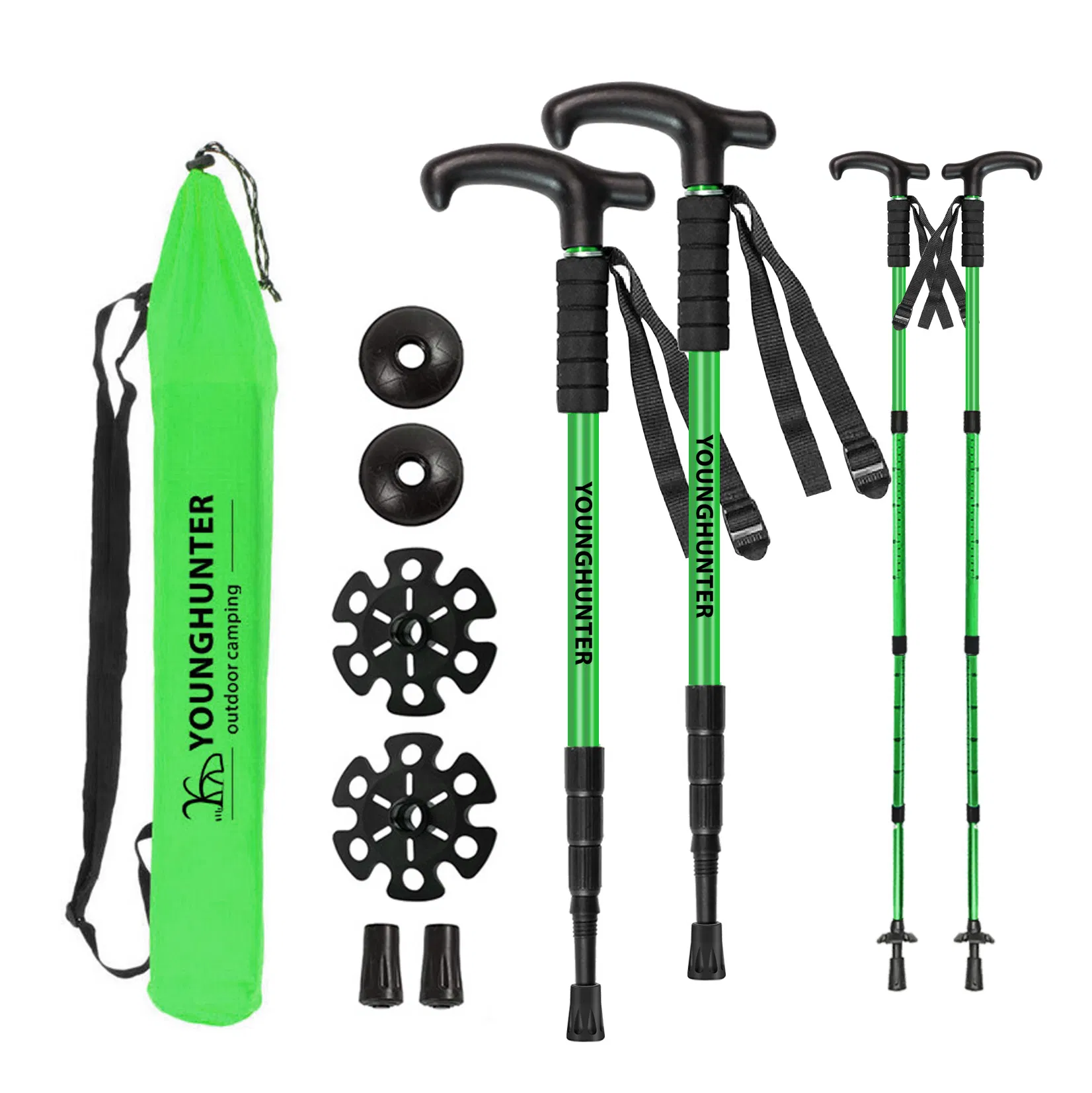 Outdoor Trekking Poles Hiking Camping Mountain Climbing Walking Cross Country Folding Telescopic T Handle Straight Handle Four-S