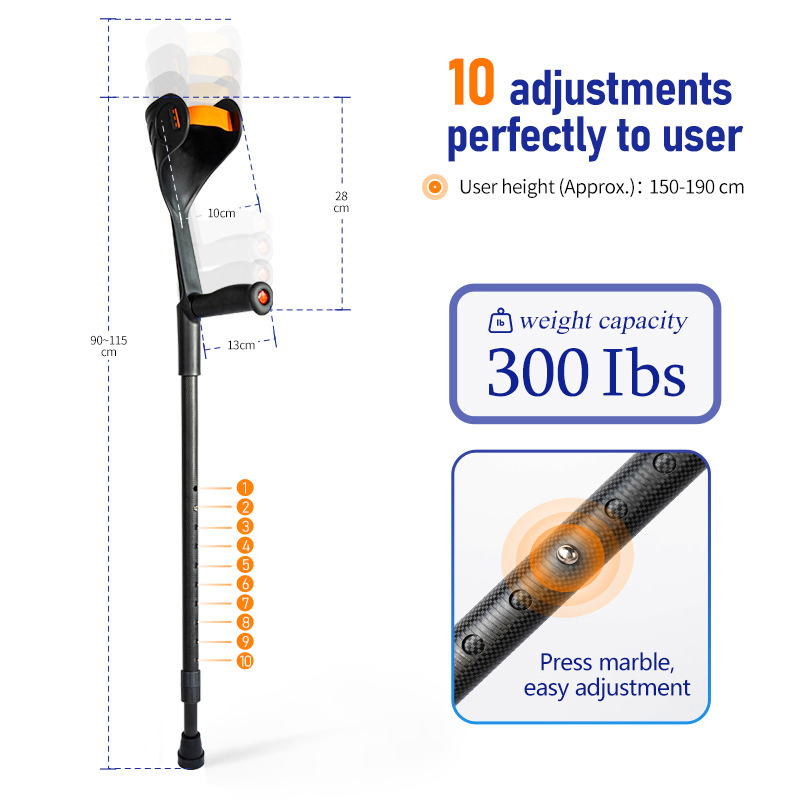 Lightweight Durable Carbon Fiber Forearm Crutches for Active Lifestyles