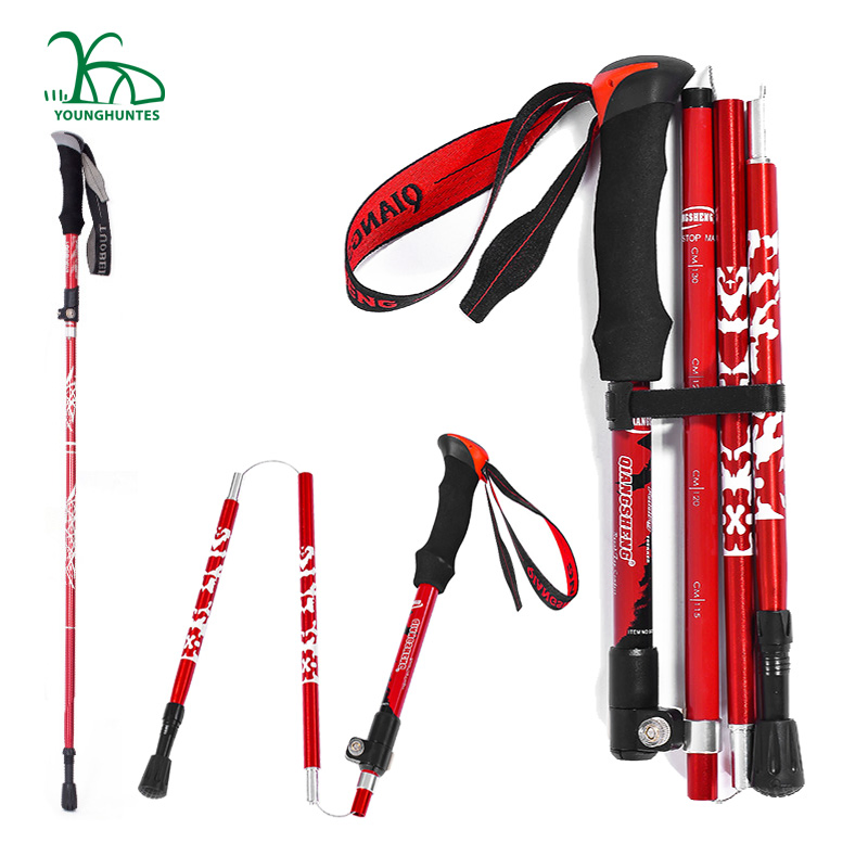 Hot Sale Adjustable Aluminum Folding Walking Sticks Foldable Trekking Hiking Poles Collapsible