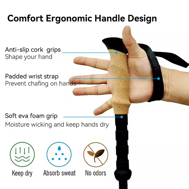 Outdoor Ultralight Mountain Walking Sticks Ultralightr Folding Aluminium 7075t6 Nordic Hiking Trekking Pole