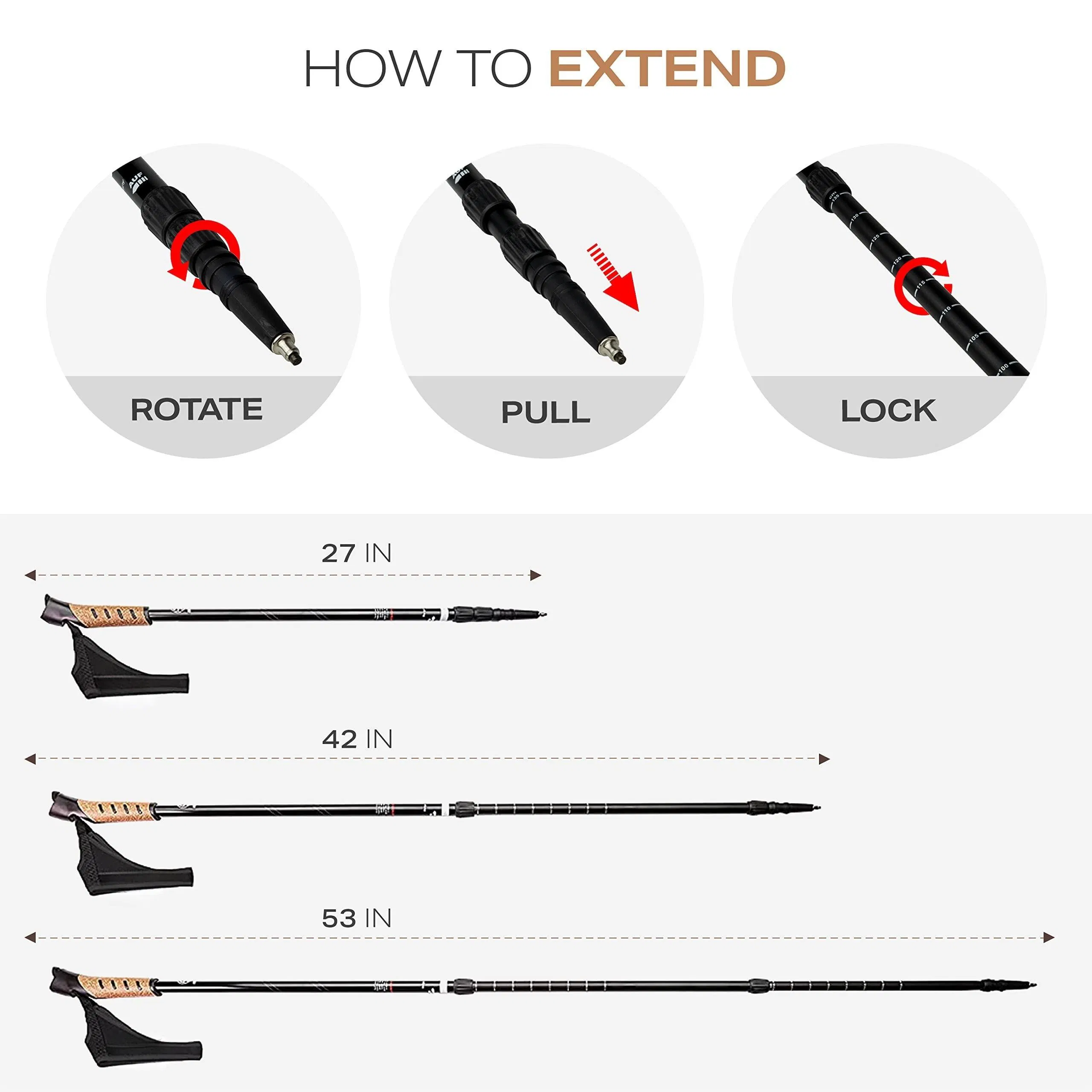 Telescopic Adjustment Aluminium Cushioning-Lightweight Anti-Shock Classic Sticks Hiking Trekking Poles