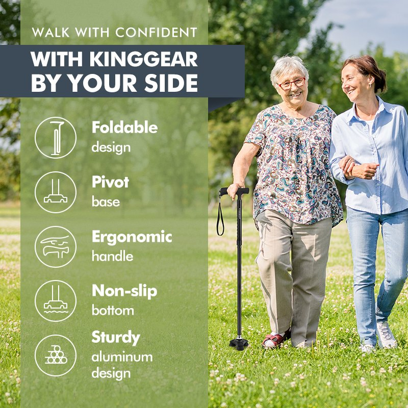 Kinggear Walking Cane for Men Women Free Standing Cane Folding Canes for Seniors