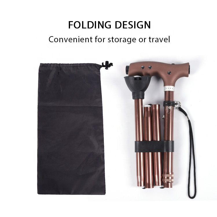 Kinggear 5 Sections Single Based Folding Elderly Walking Stick Cane with LED Light