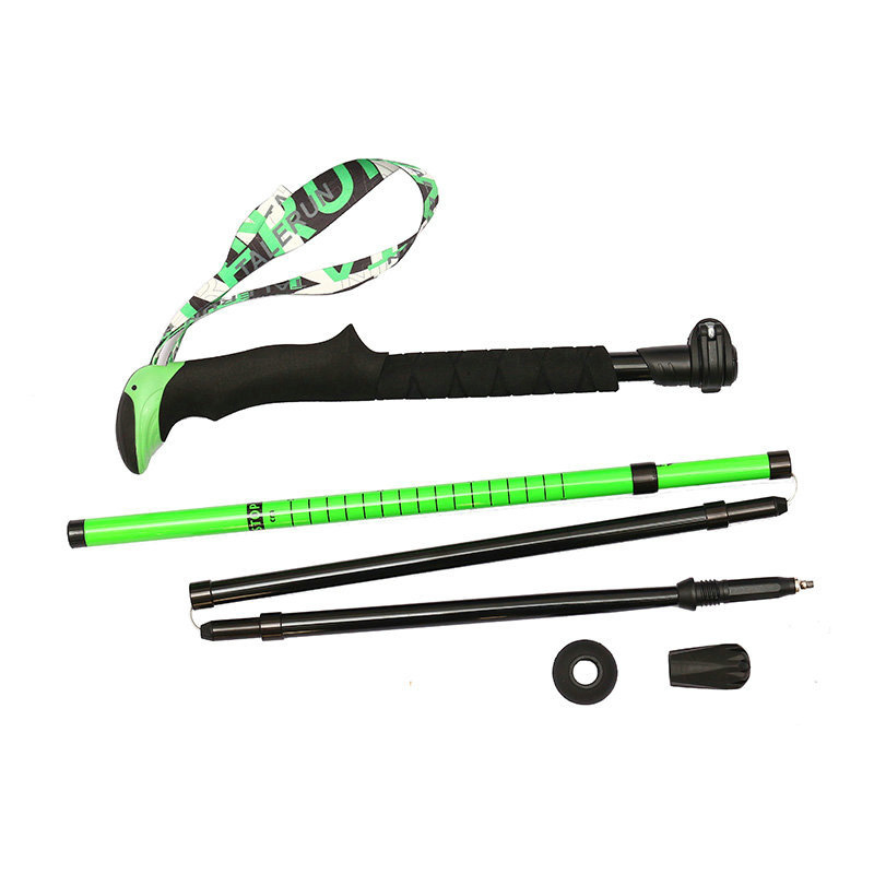 100% Carbon EVA Handle Silk Screen Printing Telescopic Anti Shock Hiking Walking Sticks Trekking Poles-Green
