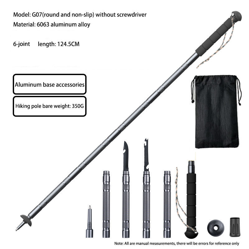 Multifunctional 6-Section Trekking Pole Outdoor Folding Telescopic Walking Stick for Hiking Mountaineering