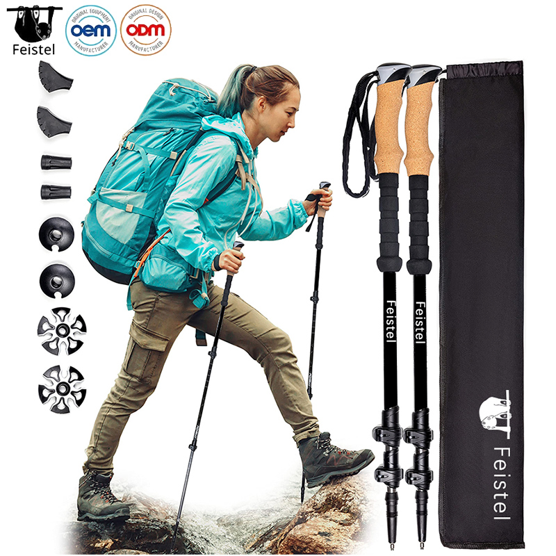 Feistel Carbon Fiber Trekking Poles Lightweight Collapsible Hiking Poles, Shock-Absorbent Walking Sticks