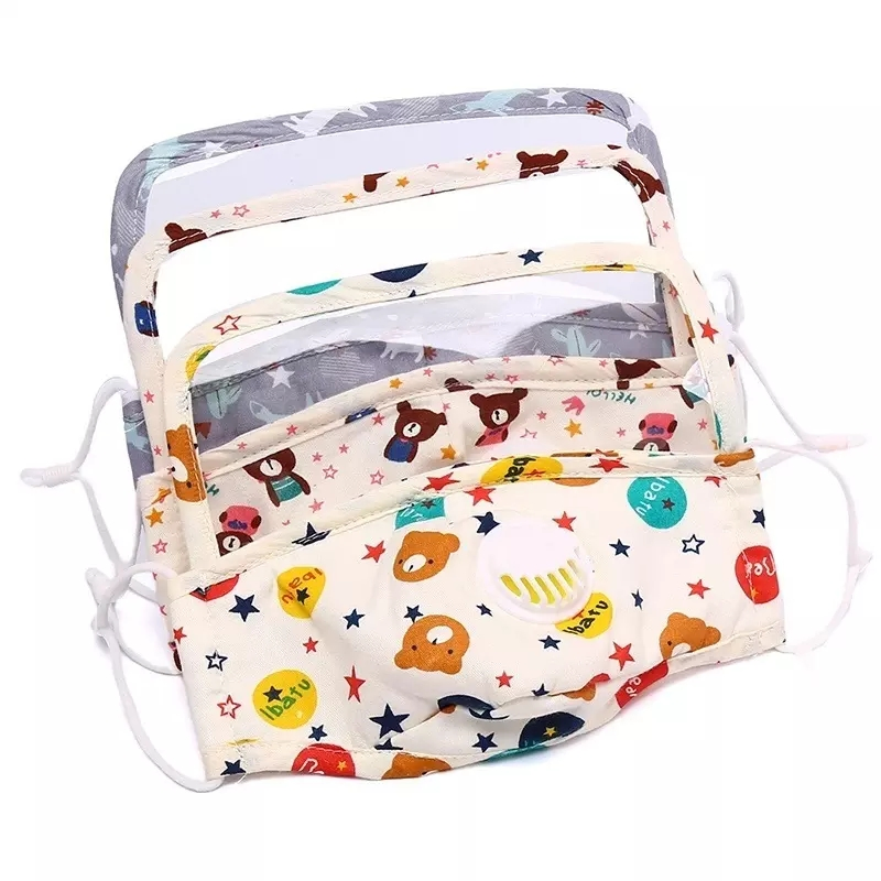 Kids Pure Cotton Pm2.5 Washable Reusable Glasses Face Mask with Eye Shield