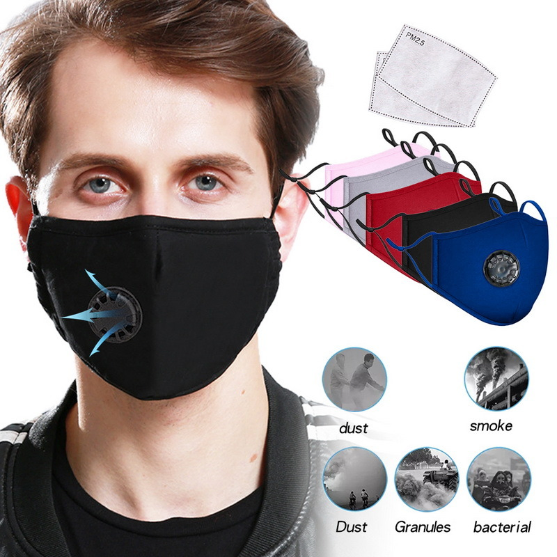 Reusable Cotton 3 Layers Face Mask with Valve and Pm2.5 Filter