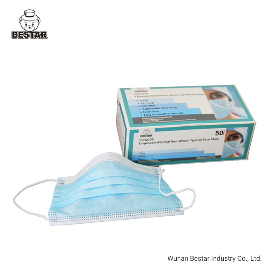 CE Certified Nonwoven Disposable Type Iir En14683 Bfe99% Fluid Resistant Surgical Medical Face Mask with Earloop China