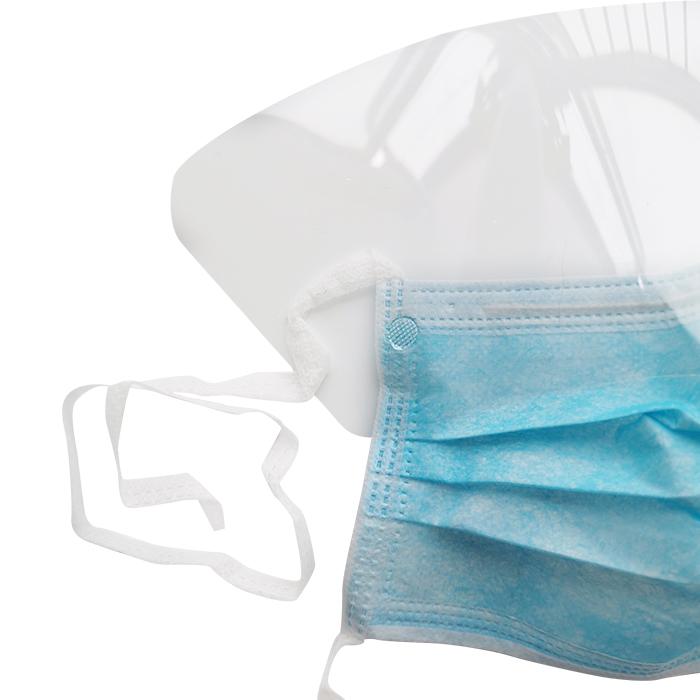 Fluid Resistant Medical Face Shield Visor Disposable Non-Woven 3plys Fluid Shield Face Mask Tie-on 98% Bfe Filtration Protective Iir Face Mask with Visor