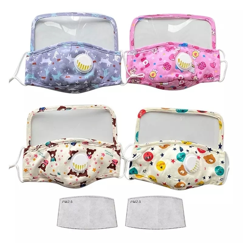 Kids Pure Cotton Pm2.5 Washable Reusable Glasses Face Mask with Eye Shield