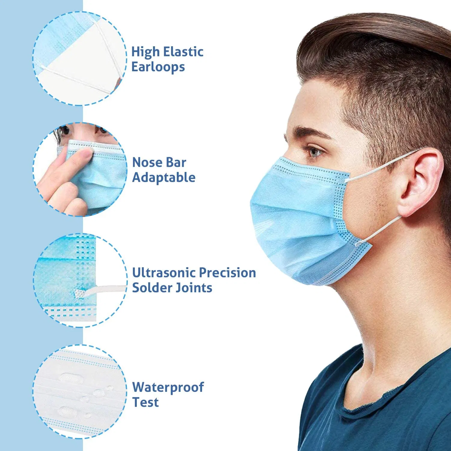 Manufacturer 3ply Earloop Blue and White Face Mask Disposable Facemask Facial Mask Non Woven Three Layer
