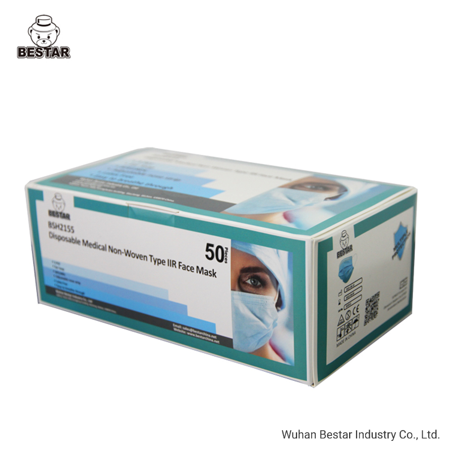 CE Certified Nonwoven Disposable Type Iir En14683 Bfe99% Fluid Resistant Surgical Medical Face Mask with Earloop China