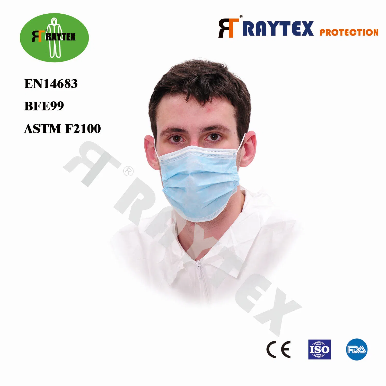 Raygard En14683 CE Type Iir Standard Disposable Non-Woven Surgical Face Mask for Hospital Industrial Farm 3ply Bfe99 Face Mask