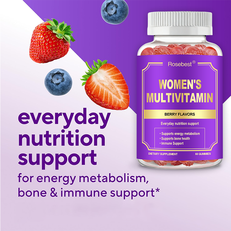Rosebest China Manufacturer OEM Private Label HALAL Natural Vegan 14 Essential Nutrients Women's Multivitamin Gummy Supplement