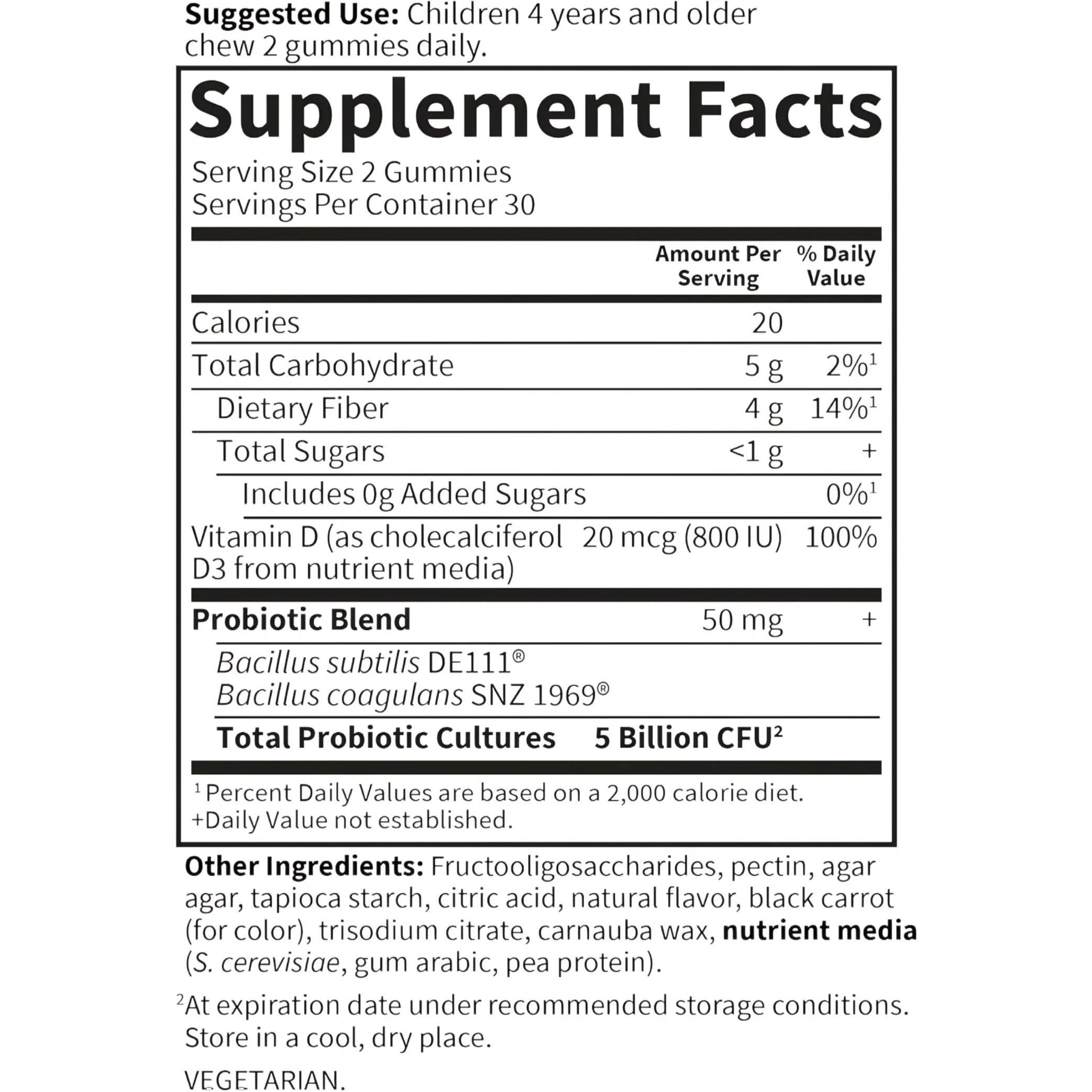 5 Billion Cfu Prebiotic Fiber, Probiotic and Vitamin D3 Gummies for Kids Digestive