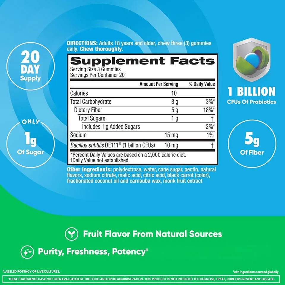 OEM Factory Prebiotic Fiber Probiotic Digestive Gummies 1 Billion Cfu Gut Health Slim Support