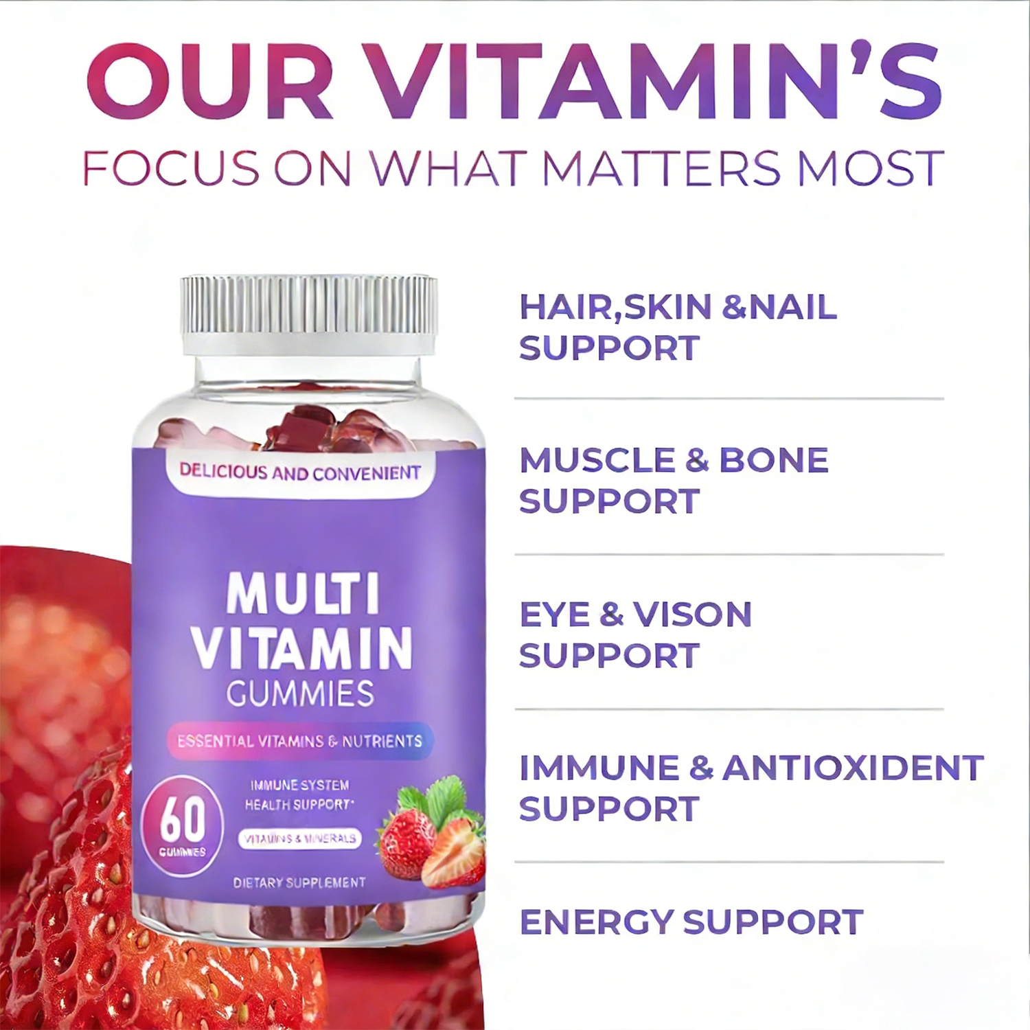 OLLI Women's Multivitamin Gummies Vitamins A, D, C, E, Adult Chewable Vitamins Support Adult Multivitamin Gummies