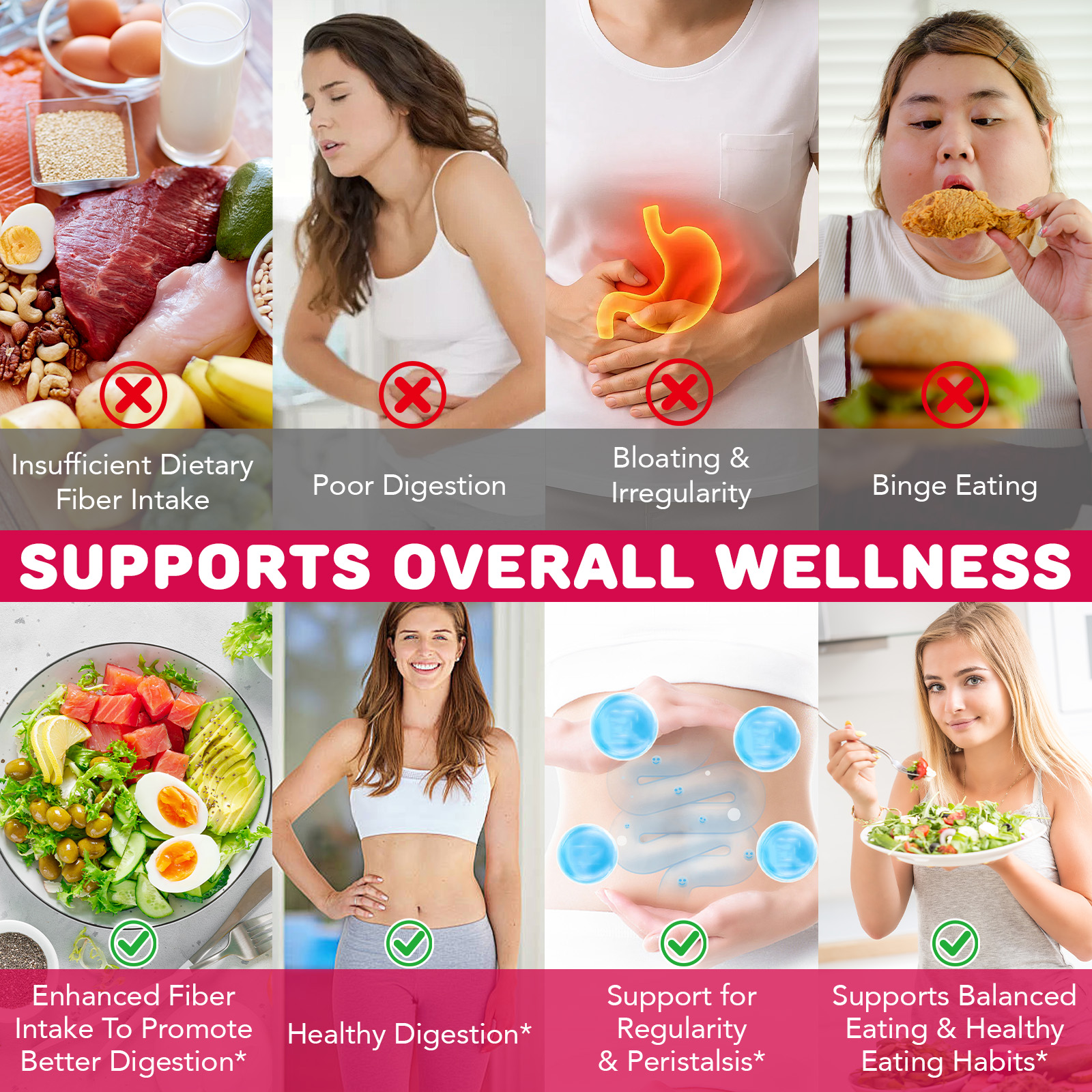 Acentiallabs Sugar-Free Berry Peach Flavor Dietary Fiber Gummies Supplement Metabolism Digestive Energy Support for Men &amp; Women