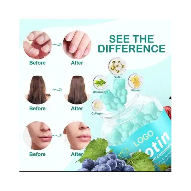 Multinutrient Biotin Collagen Gummies, Low Sugar Formula, All-in-One Beauty Support for Hair, Skin and Nails Care