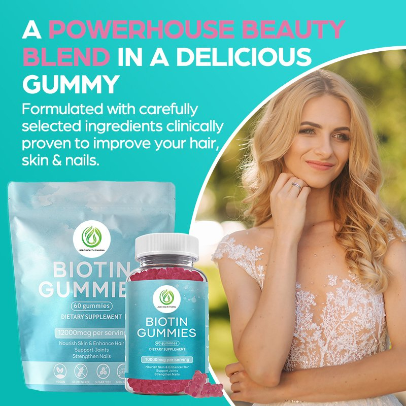 Wholesale Organic Natural Vegan Biotin Collagen Gummies Adult Women's Beauty Skin Whitening Hair Nails Support