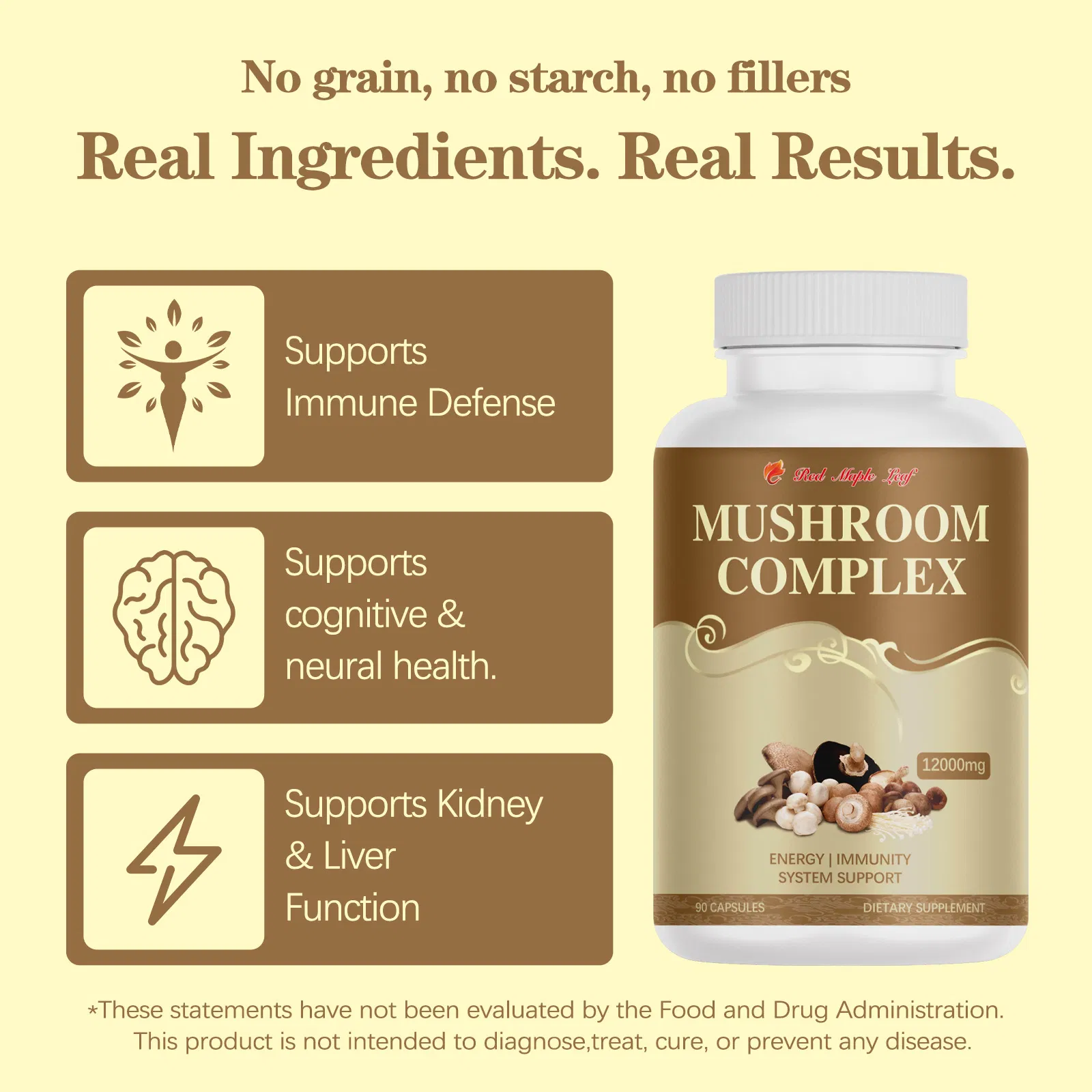 High Quality - Mushroom Complex Capsules, Nootropics Brain Supplements for Memory and Focus
