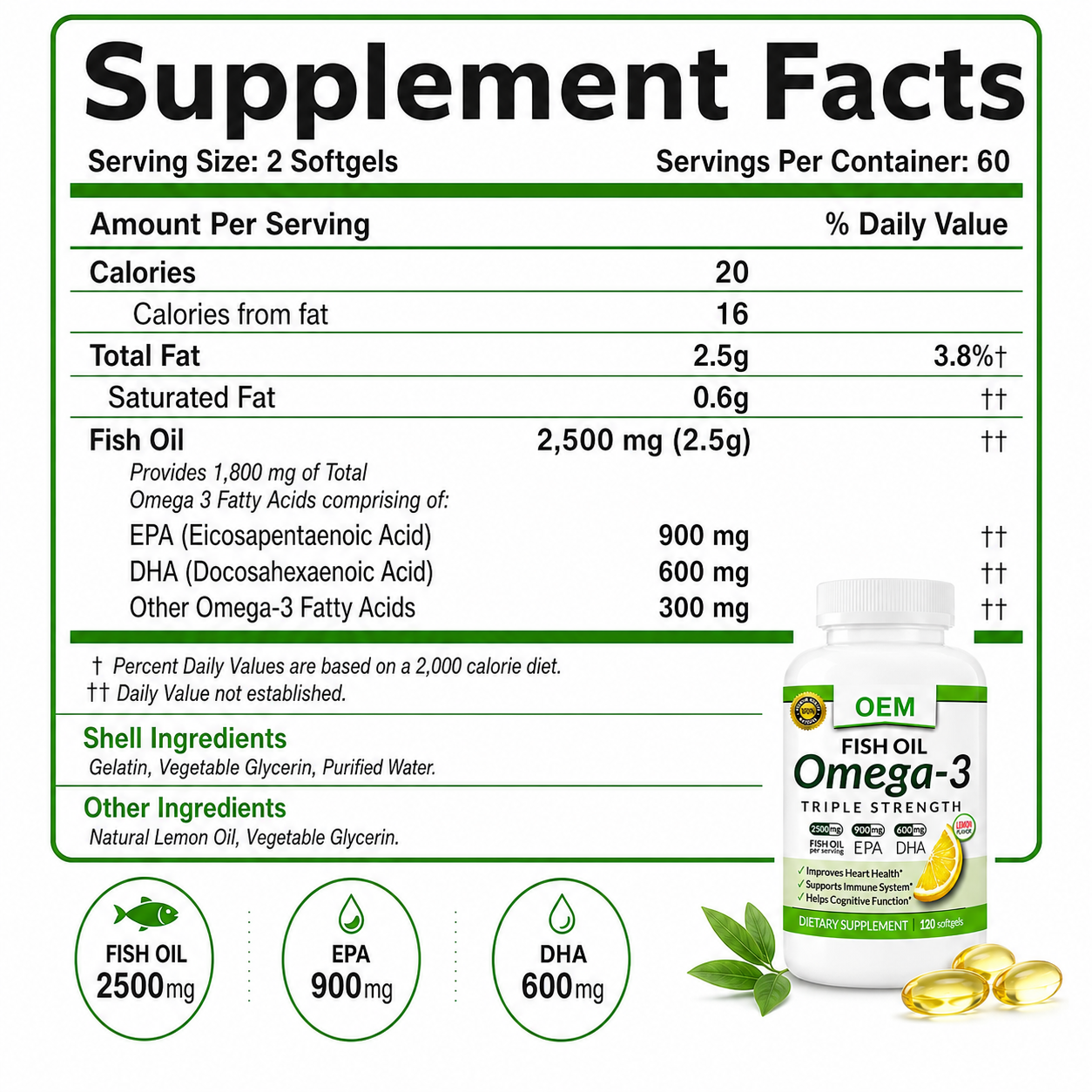 Private Label Omega-3 Fish Oil Gummies Full of EPA DHA Support Immune System Certified 60 Count Supplements