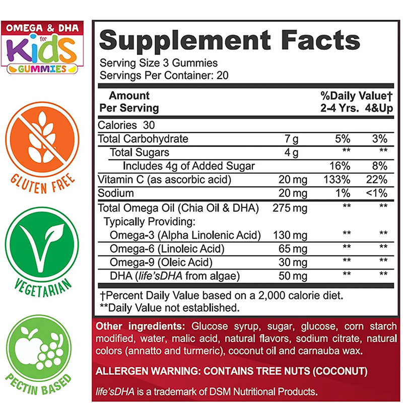 OEM Wholesale Pure Kids Multivitamin DHA Omega 3 6 9 Gummies