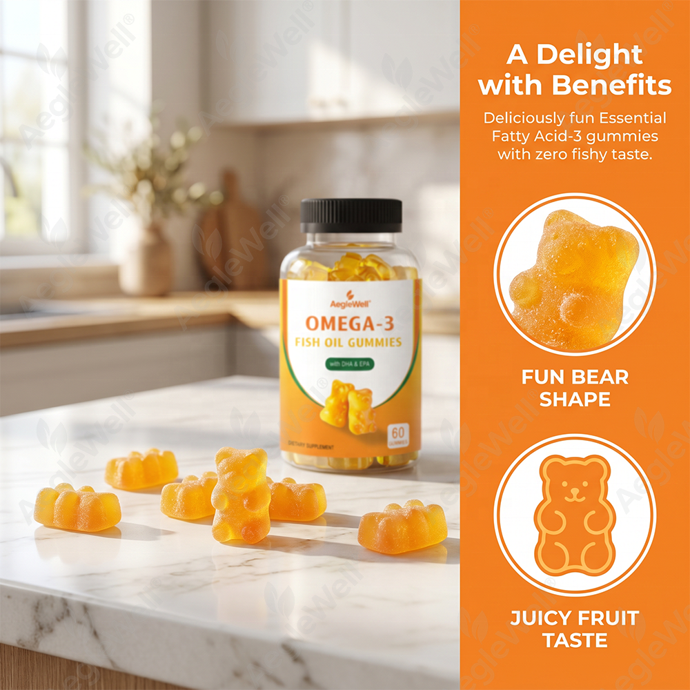AegleWell Omega-3 Fish Oil Gummies 60 Count DHA EPA Brain Heart &amp; Eye Health Support Adult Supplement OEM/ODM Customizable