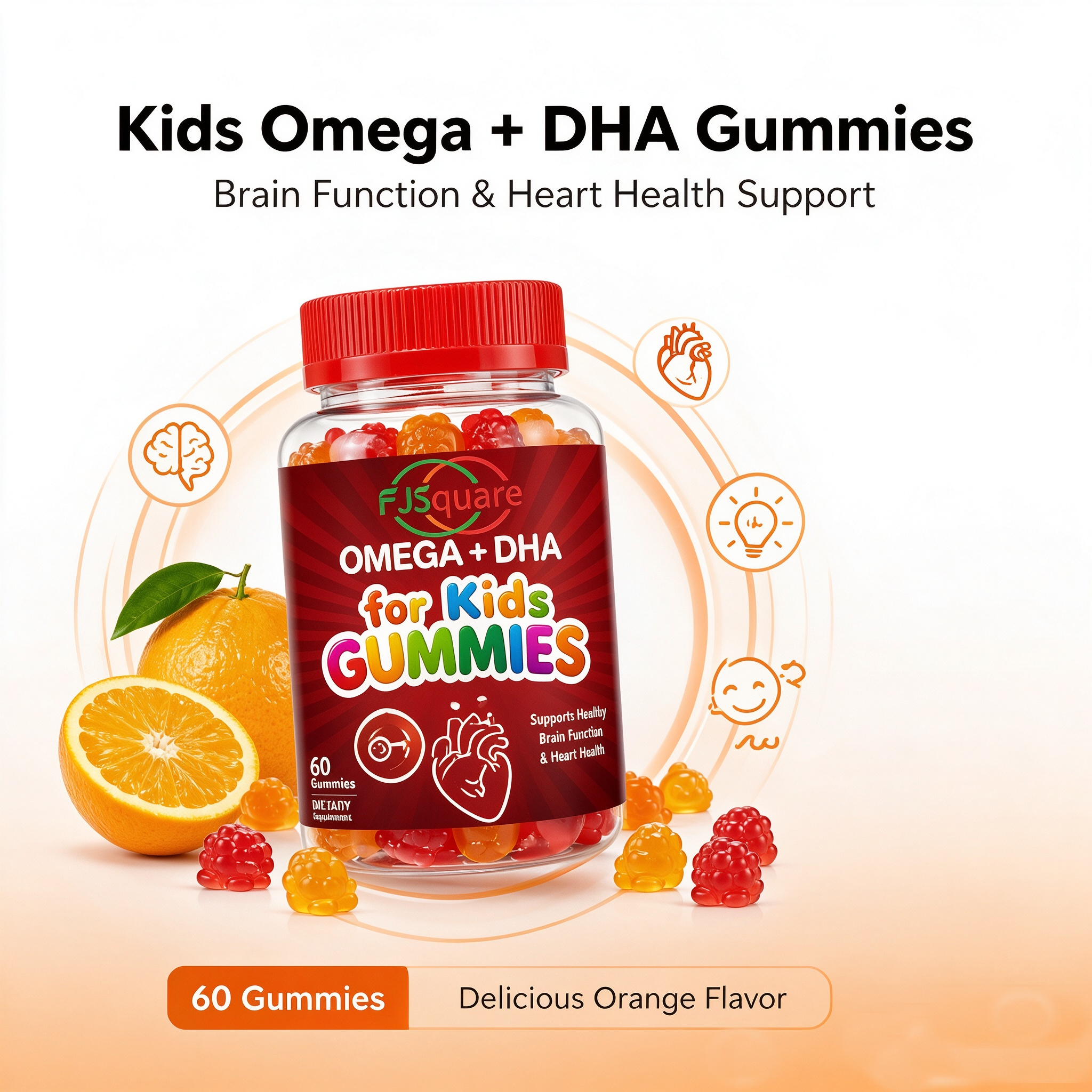 OEM/ODM Private Label Pure Organic Kids DHA Omega-3 Fish Oil Gummies 60 Count Certified Organic Immunity Memory Support