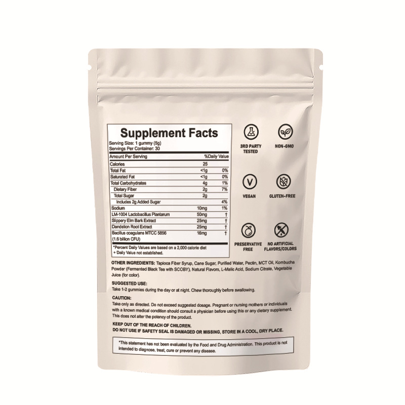 Probiotic Kombucha Gummy Candy with Prebiotics Probiotics Postbiotics Fiber Supplement for Gut Health Probiotics