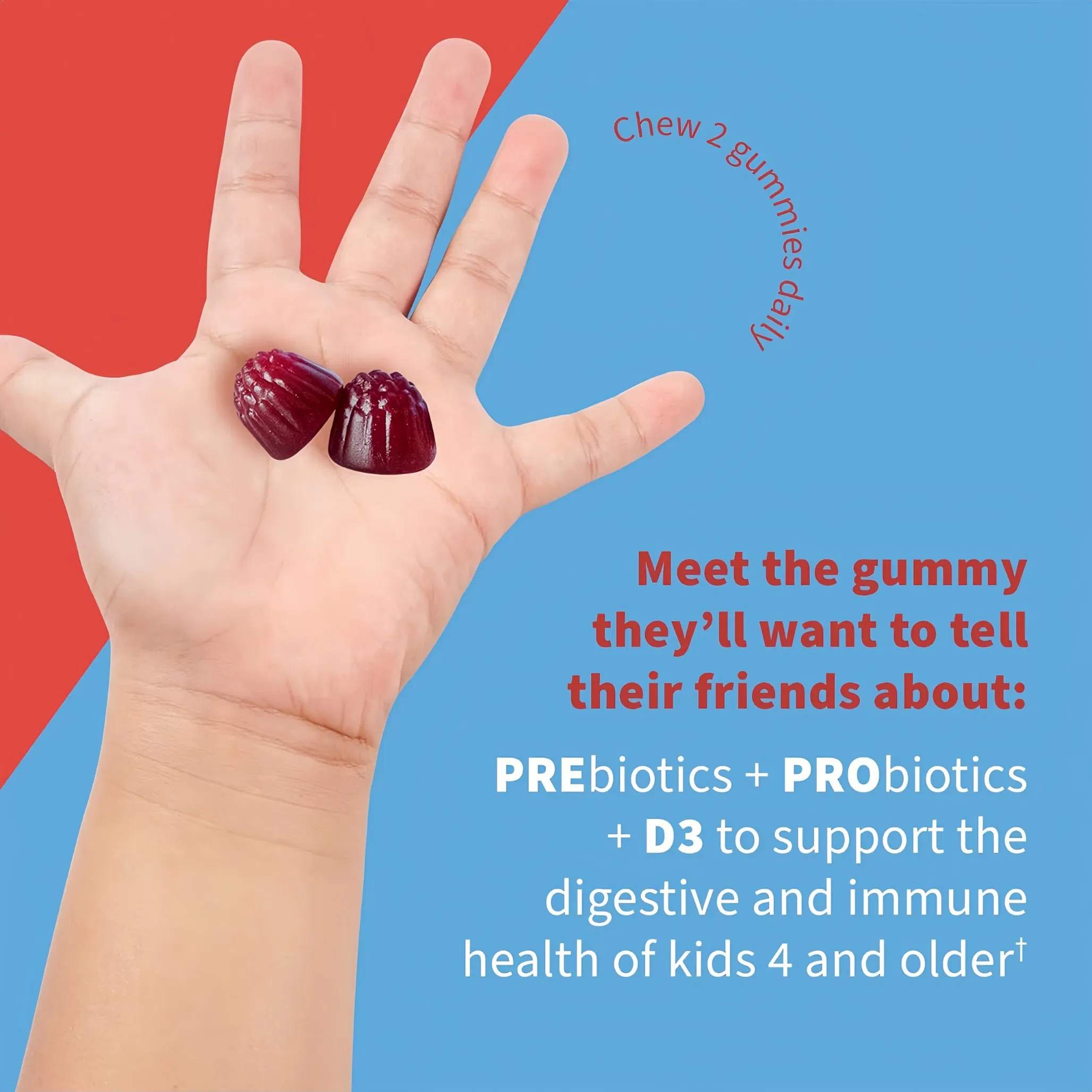 5 Billion Cfu Prebiotic Fiber, Probiotic and Vitamin D3 Gummies for Kids Digestive