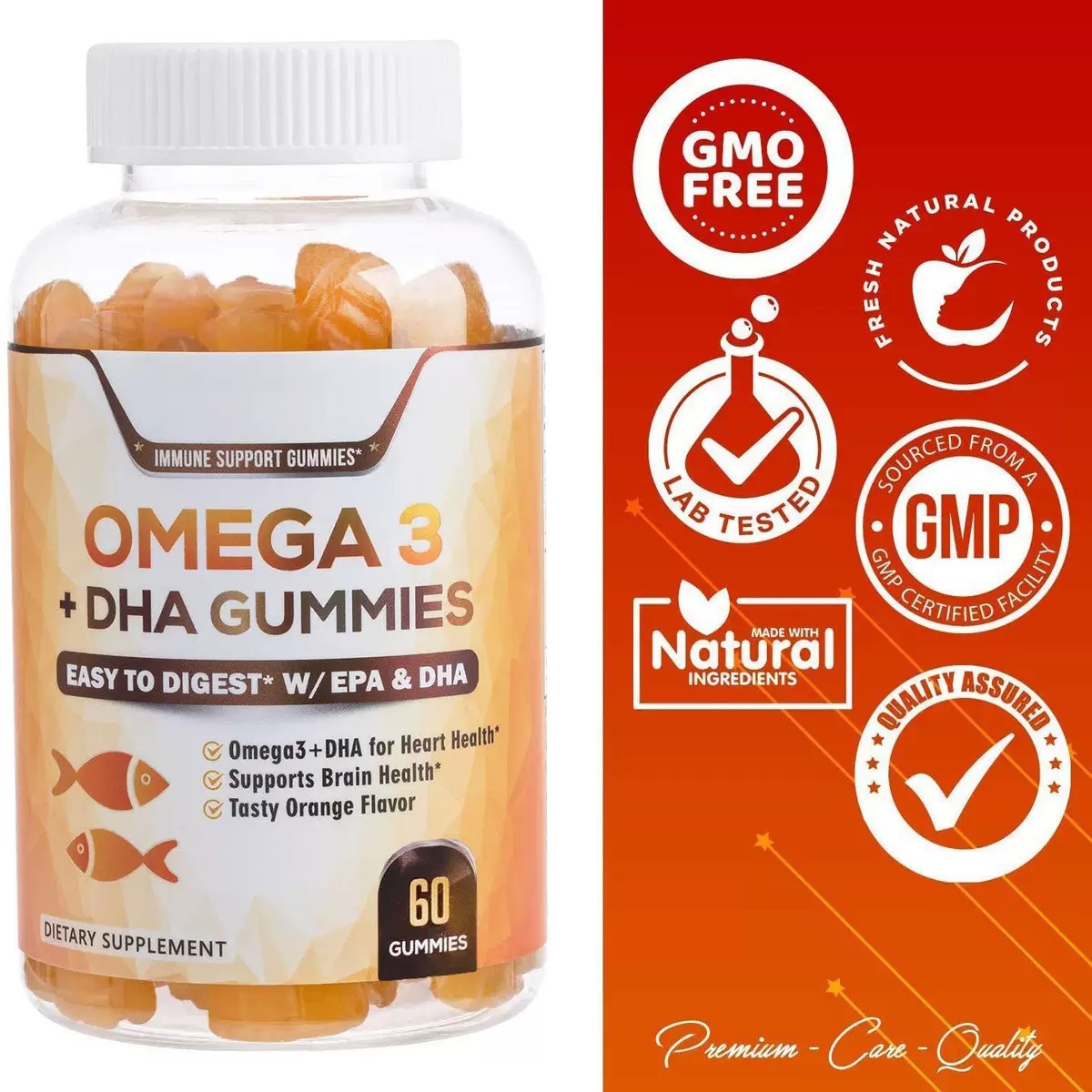 OEM Private Label Omega3 DHA EPA Gummies Bulk Wholesale Orange FlavorEasy Digestion Chewable for Adults Kids Daily Brain Support