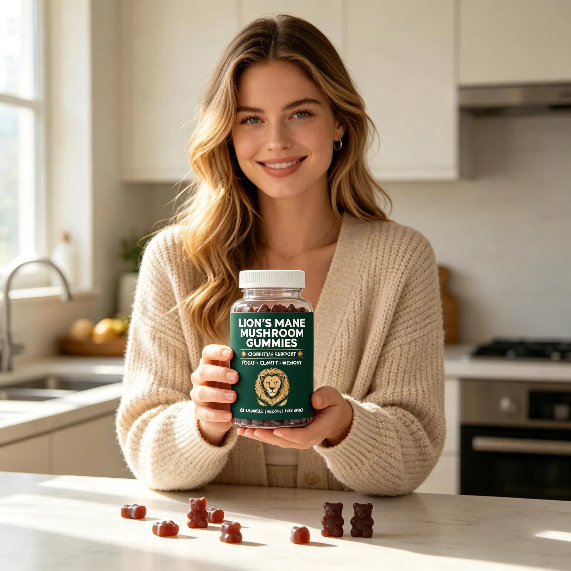 Lion's Mane Mushroom Vegan Gummies 60 Count Non-GMO Cognitive Support Focus Clarity Memory Daily Dietary Supplement