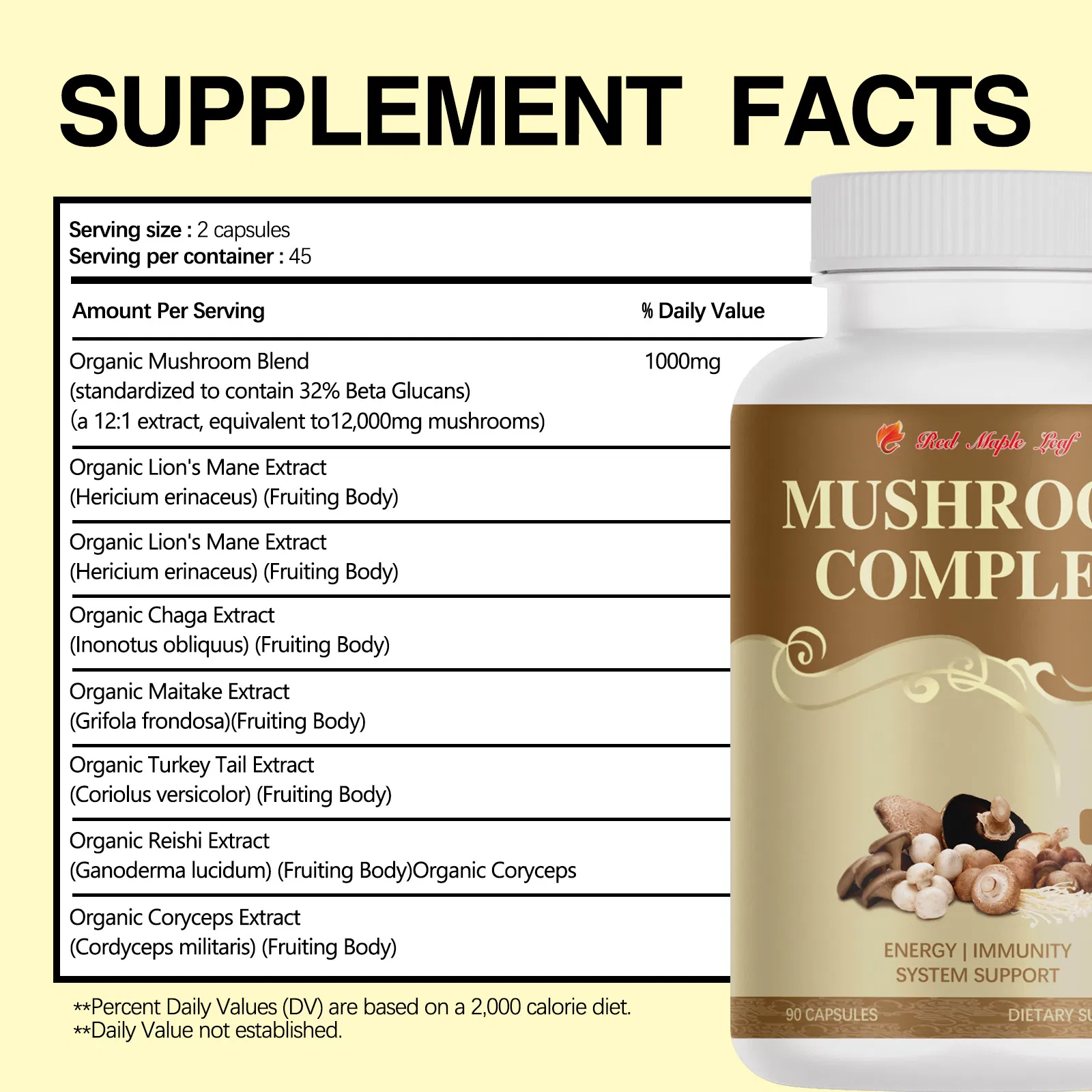 High Quality - Mushroom Complex Capsules, Nootropics Brain Supplements for Memory and Focus