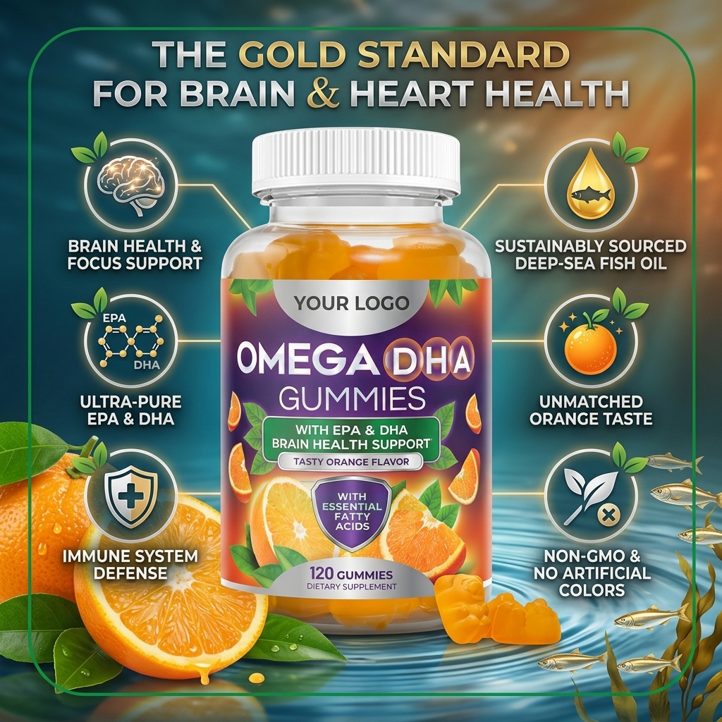 Ausreson Private Label Herbal Fish Oil Omega 3 Gummies EPA Multi Vitamins Brain Joint Supplements DHA Omega 3 Gummies for Kids
