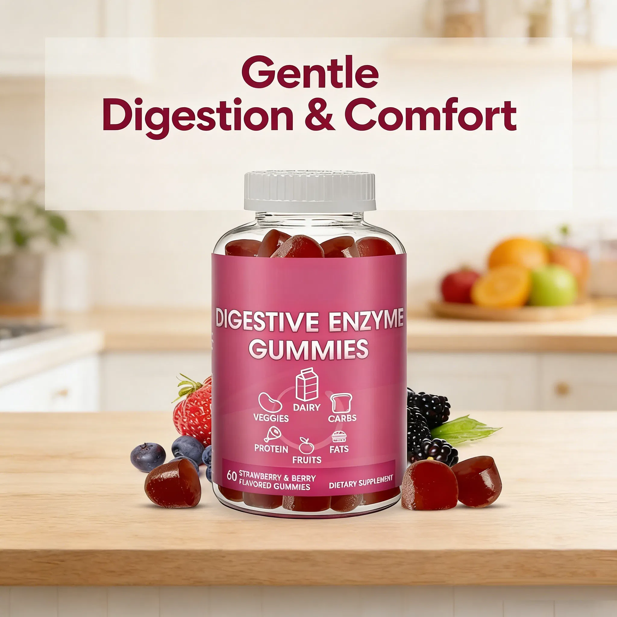 Supportive Enzyme Gummies for Health Food Supplement and Sleep Aid