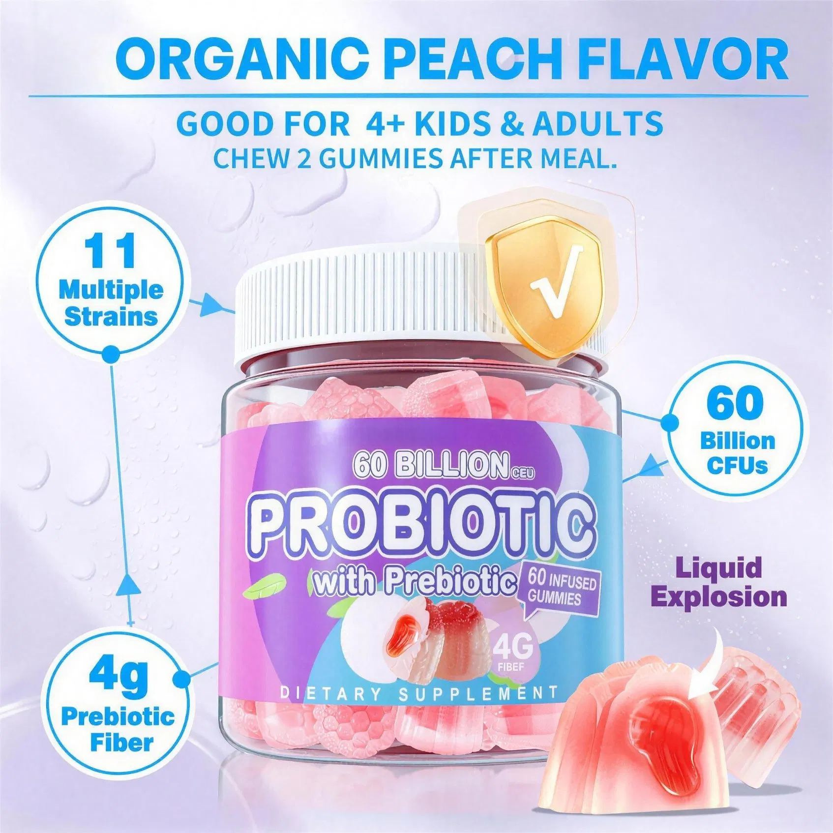 Organic Probiotic Gummies 60 Billion Cfu for Women Men &amp; Kids