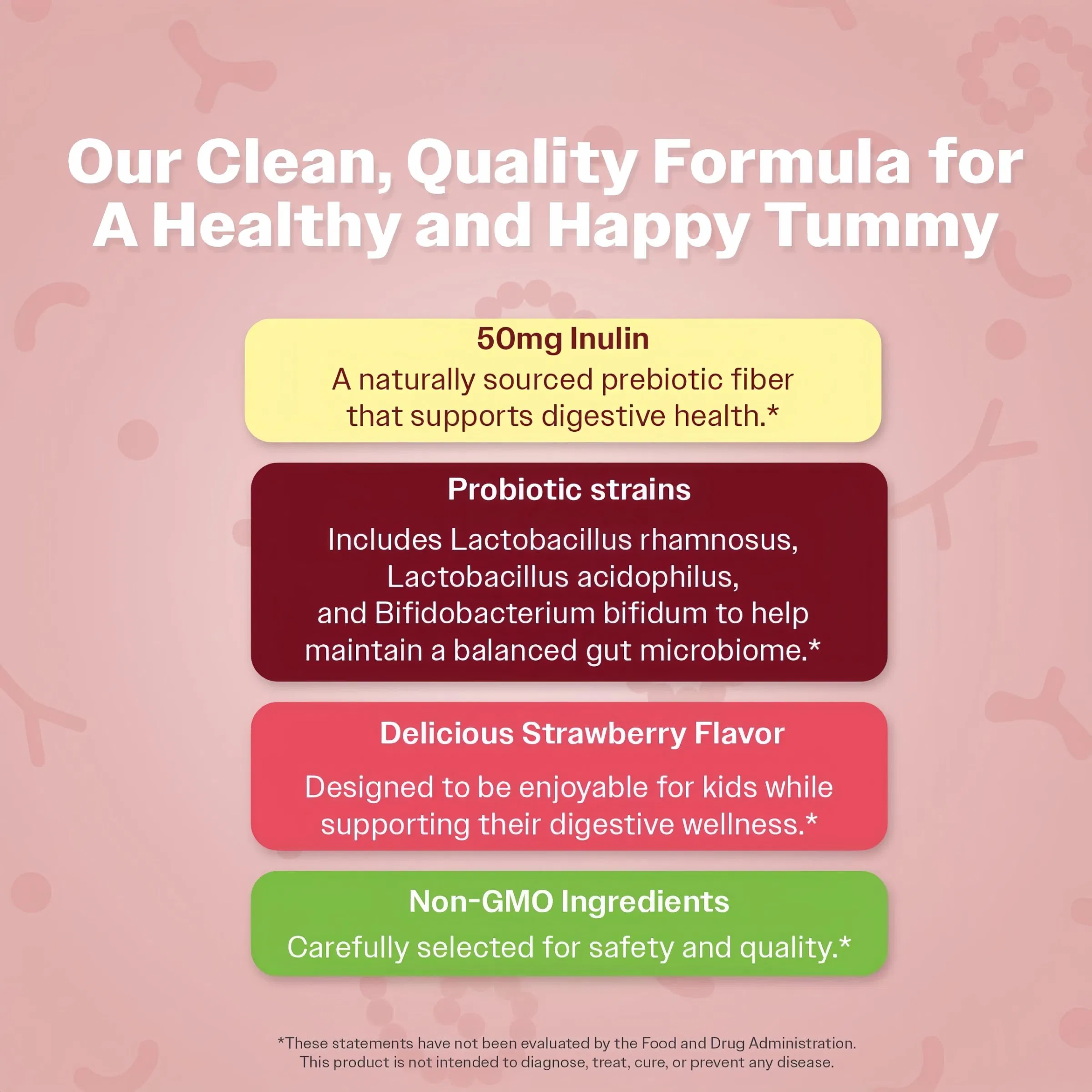 Kids Prebiotic &amp; Probiotic Gummies Ages 2+ (Strawberry Flavor) Toddlers &amp; Kids All Natural Gut Health Digestive Enzymes