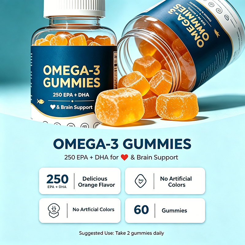 Private Label Factory Supply DHA EPA Vegan Omega3 Gummy Omega-3 Supplement Gummies for Brain Support for Adults Children