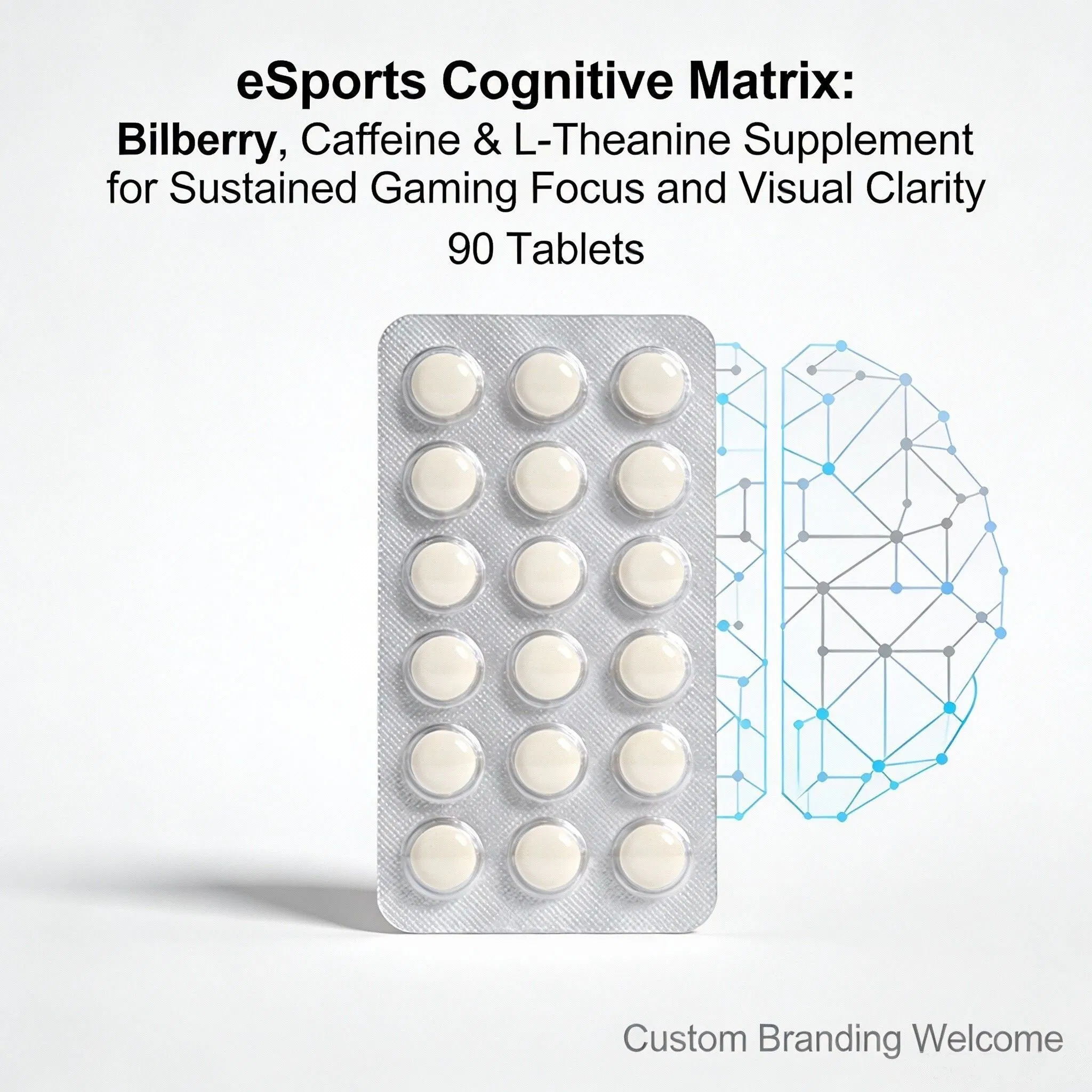 Esports Cognitive Matrix: Bilberry &amp; L-Theanine Supplement for Sustained Gaming Focus and Visual Clarity 90 Tablets Custom Branding Welcome